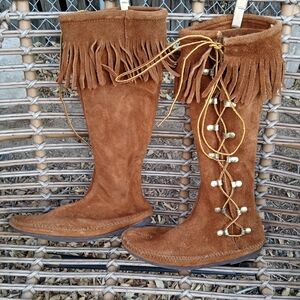 Updated Post: Rare Minnetonka Side-Lace, Knee-High, Leather Moccasin Boot. 7/7.5